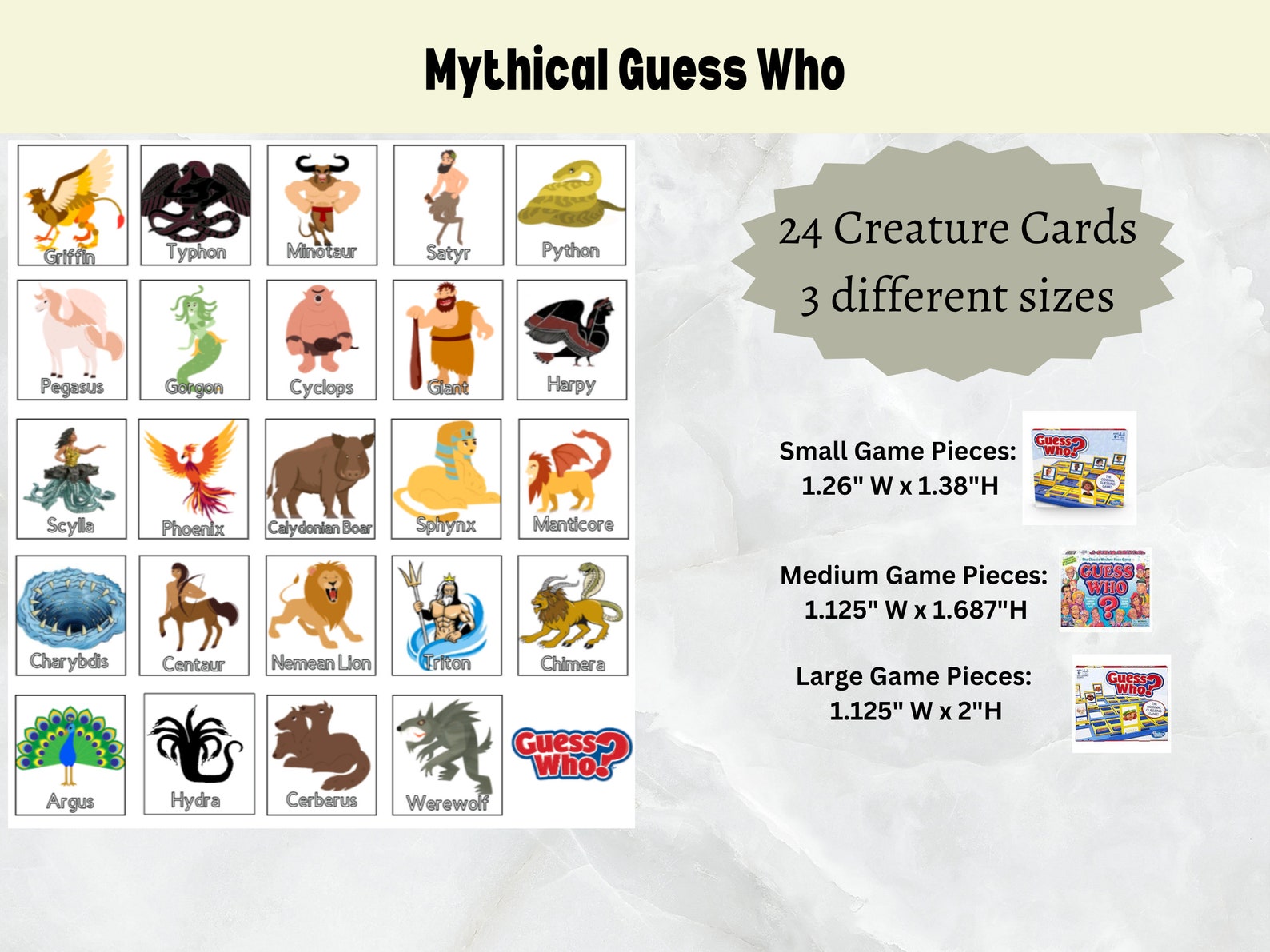 Mythical Creature Guess Who: Greek Mythology Printable Cards (digital ...