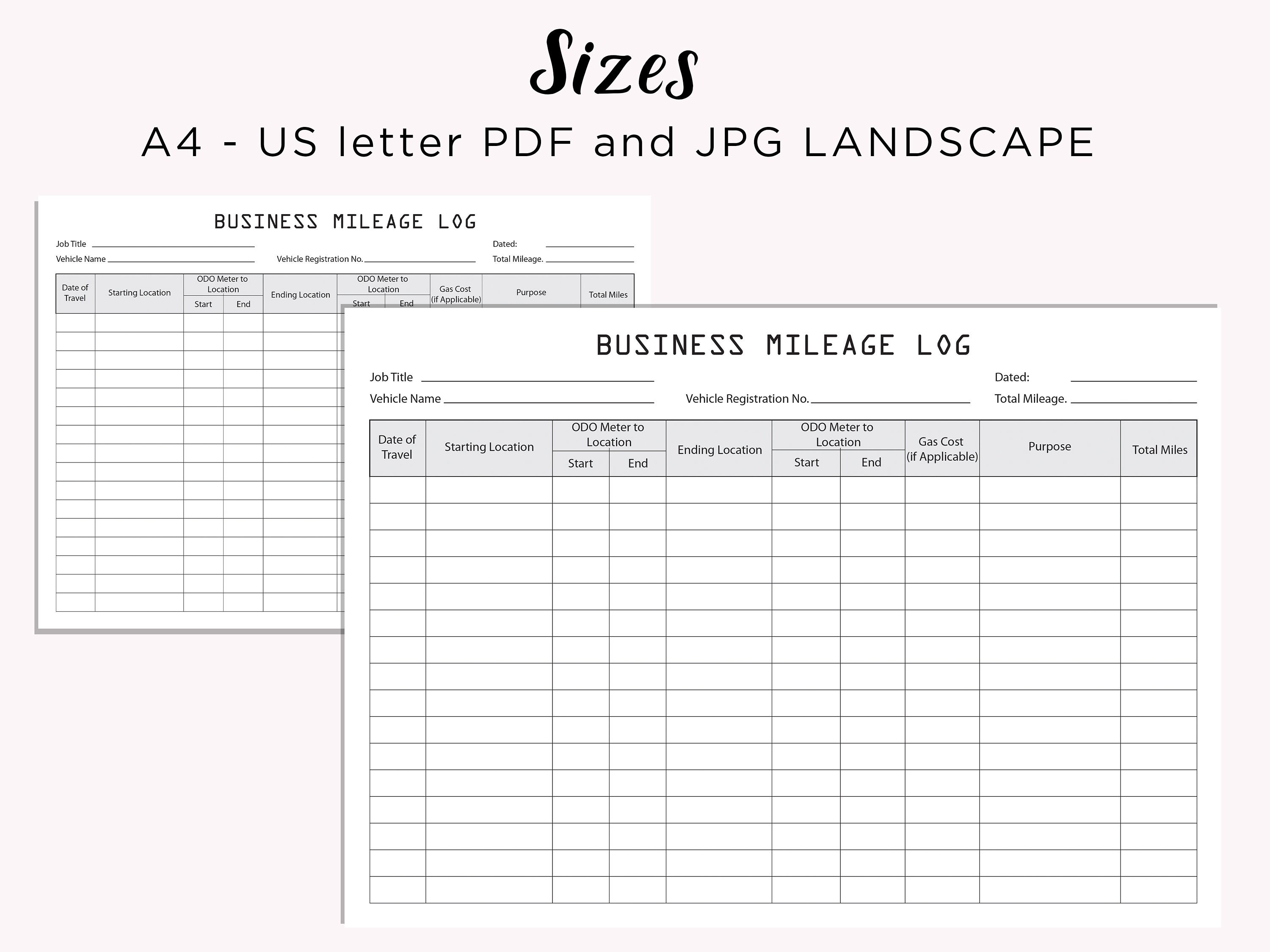 Printable Business Mileage Log Mileage Tracker Log Business Etsy