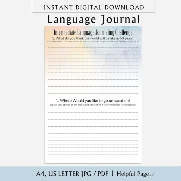 Language Journal, Language Study Planner Printable, Language Study Journal, Language Learner Printable, Student Planner, A4, US letter PDF