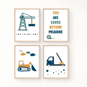 Set of 4 Construction Digital Download, You Are Loved Beyond Measure, Boho Kid's Room, Toddler and Infant Printable Wall Decor