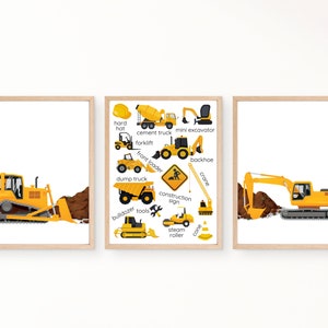 Construction Printable Set of 3, Machinery Learning Chart, Excavator Instant Download, Classroom Poster