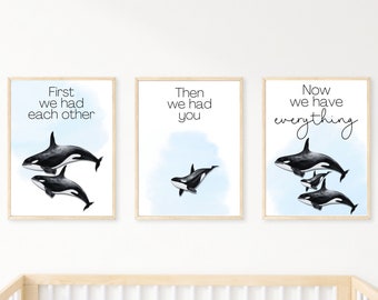 シャチのプリント、海をテーマにした子供部屋の装飾（デジタルダウンロード）