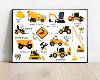 建設トラックのプリント：教育用ウォールアート（デジタルダウンロード）