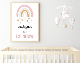 Regenbogen Baby Digitaldruck, druckbare Schlafzimmer Dekor für Mädchen, rosa Herzen Wandkunst