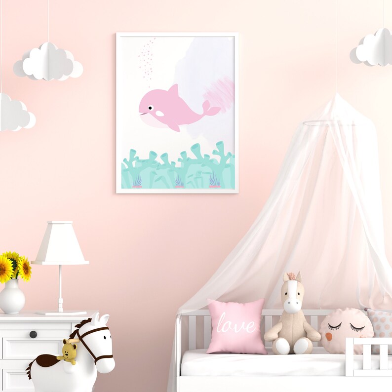 Pink Wall Decor Blush Pink Whale Poster Animal Nursery Art Whale Tail Print Set of 2 Nursery Prints Girl Bedroom Decor Whale Art Print