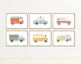 乗り物保育園プリント：ボヘミアン救助車両、6枚セット（デジタルダウンロード）