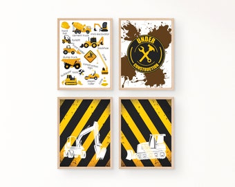 建設トラックのプリント：掘削機、ブルドーザー、掘削機（デジタルダウンロード）