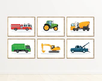 乗り物プリント：子供部屋の装飾、6枚セット（デジタルダウンロード）