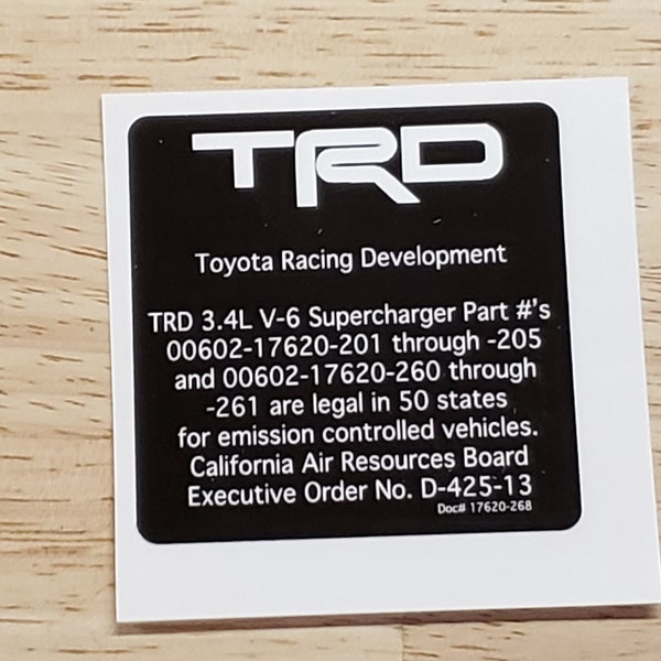 Toyota TRD Supercharger Part #'s (00602-17620-201) sticker, label, decal