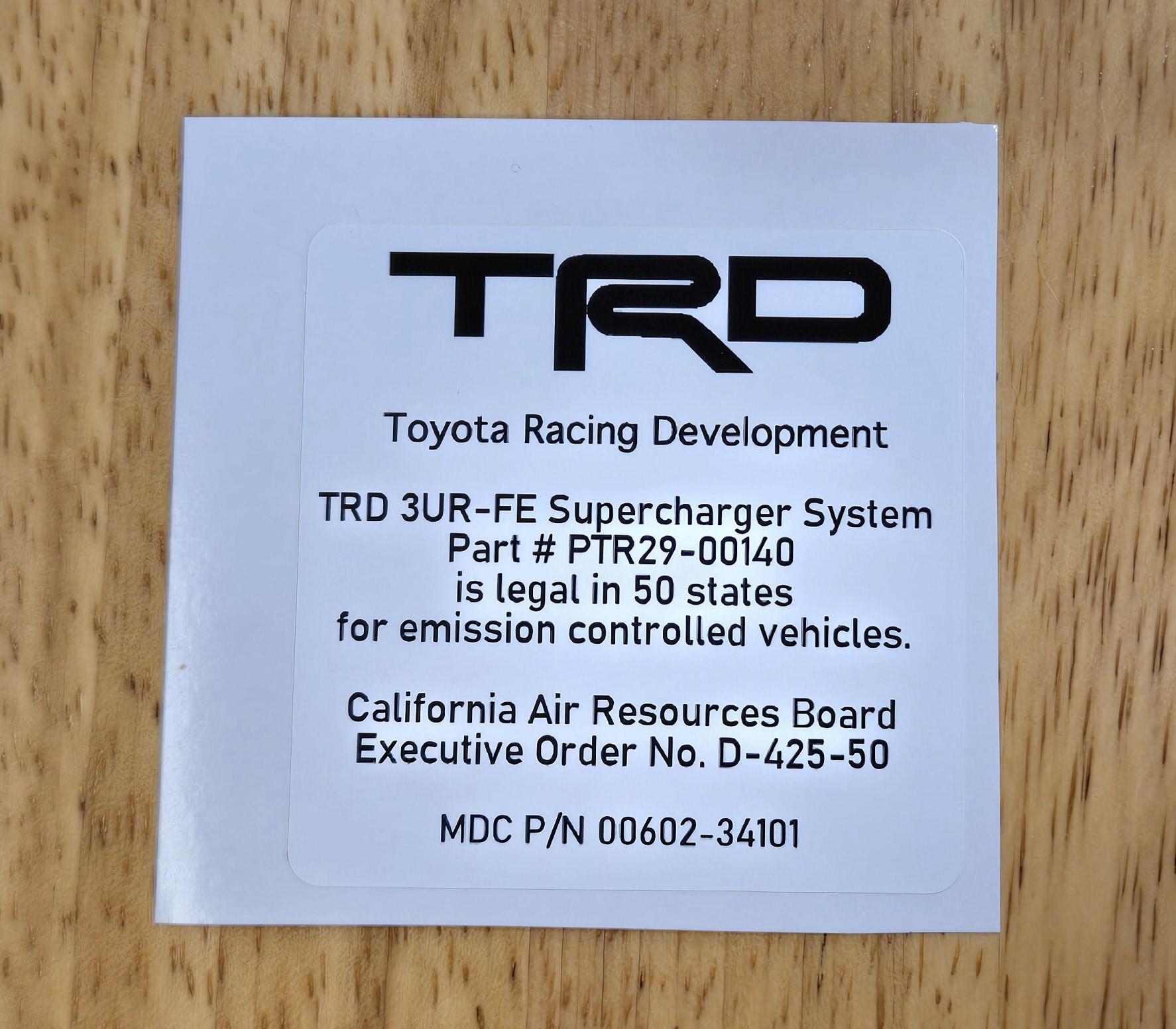 TRD Supercharger Part #'s (D-425-50) Label - Etsy