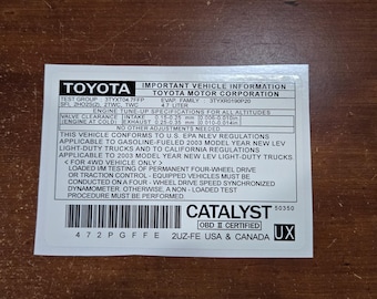 2003 Vehicle Emission Control Information Ux (2UZ-FE USA & CANADA) sticker
