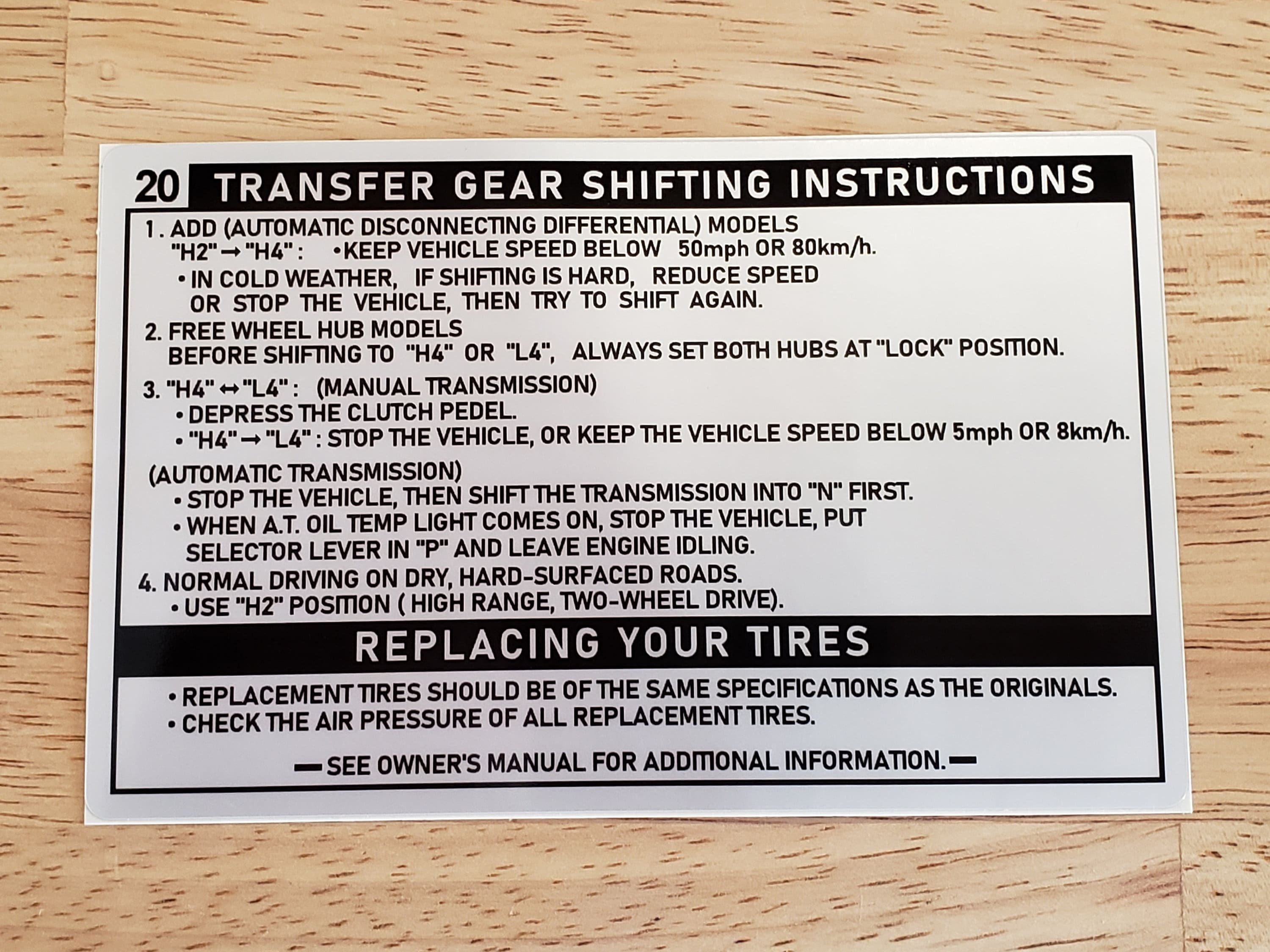 Toyota Sun Visor Gear Shift Instructions Labels Sticker, Label