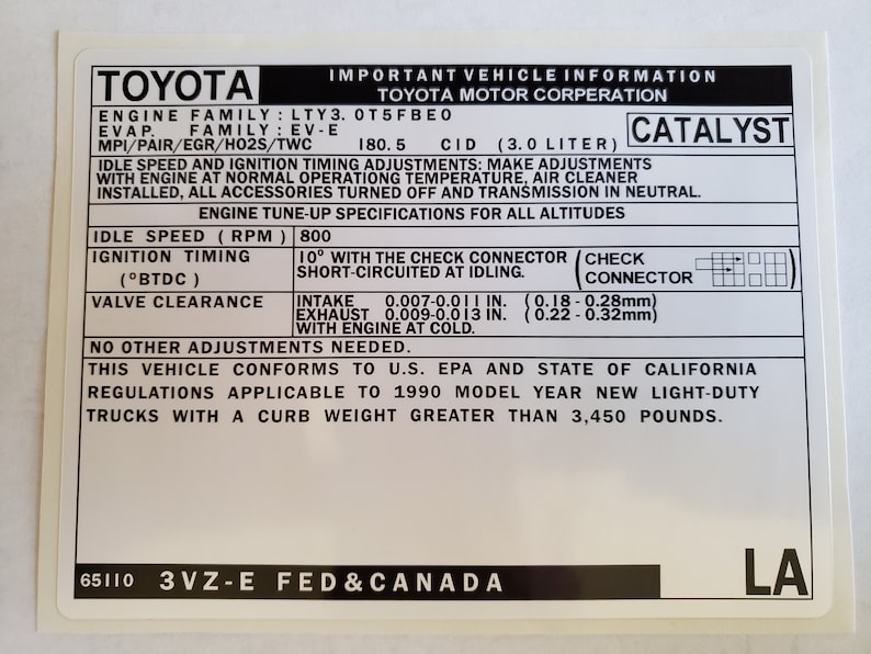 Toyota 1990 Vehicle Emission Control Information LA (3VZ-E FED & CANADA ...
