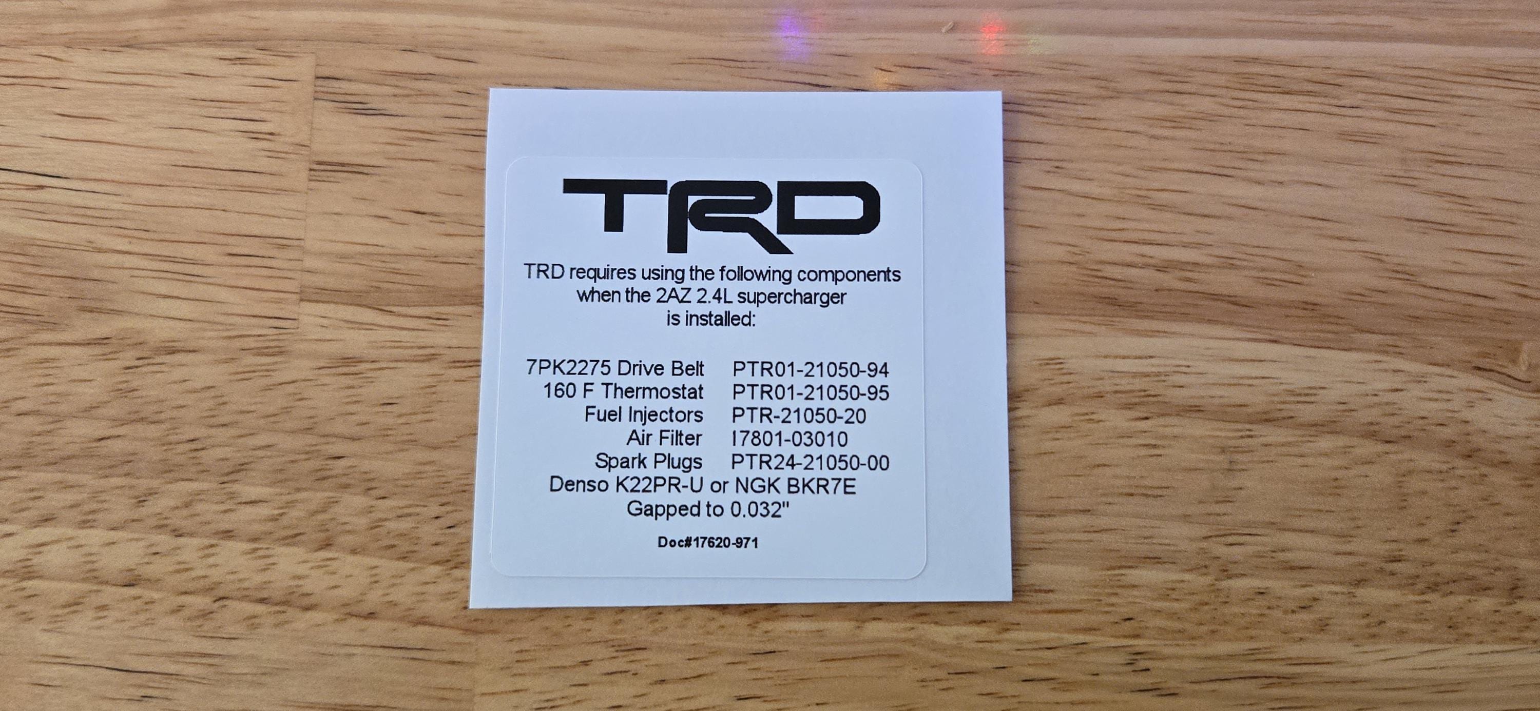 tako3000 ページ TRD Supercharger Components(2az 2.4L) Label - Etsy