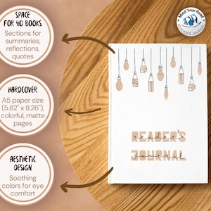 Book review journal, Reading list planner, Reader&#39;s Journal, A5 hardcover book journal, Reading tracker, Gift for reader, Book log journal
