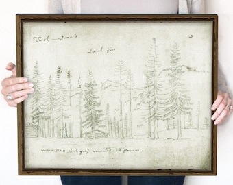 Pine Tree Forest and Cabin Vintage Sketch | Rustic, Neutral, Winter Wall Art | Digital Download | 406