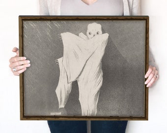Ghost Art Print | Funny Halloween Wall Art | Wearing a Sheet Ghost | Spooky Wall Decor | Retro Halloween Printable | 376