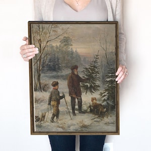 Christmas Tree Print | Vintage Dark and Moody, Rustic Oil Painting Print | Instant Download | 423