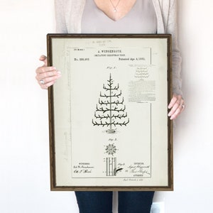 Vintage Christmas Tree Printable Wall Art | Patent Sketch | Rustic, Neutral, Holiday Decor | Digital Download | 407