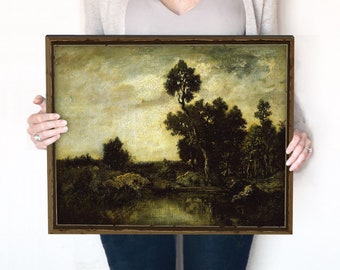 Dark Green Landscape Oil Painting | French Vintage Print | Digital Download | Moody Landscape Art | 1840s Art | Printable | 269
