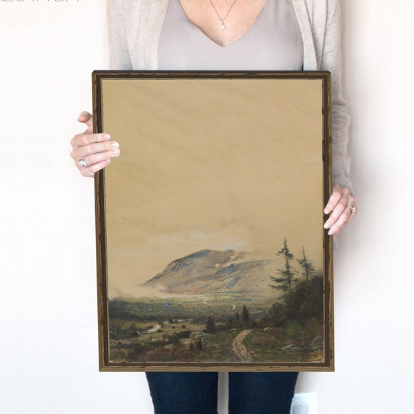 Dark and Moody Mountain Watercolor | Vintage Prints | Cloudy Winter Prints | Landscape Print | Tree Art | Vintage Printable | 347