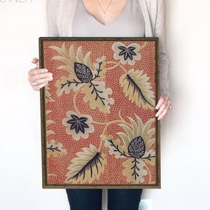 Orange Mosaic VIntage Textile Print | Fern and Flower, Vibrant Wall Hanging | Fall Wall Decor | Vintage Printable Instant Download | 262