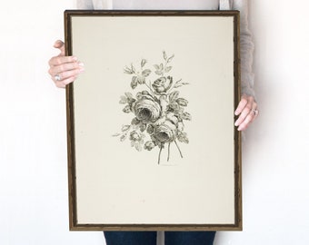 Dibujo de rosas / Decoración de la habitación de coqueta / Ramo con rosas / Boceto floral / Estampado de flores vintage / Arte de 1700 / Descarga instantánea / 284