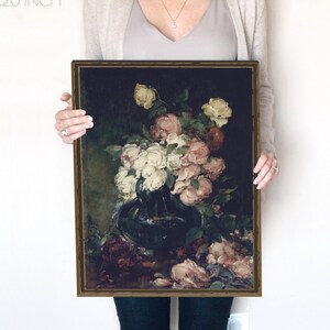 Dark Floral Wall Art Digital Download | Coquette Room Decor | Dark Vintage Botanical Print | Moody Rose Flowers in Vase | Printable | 261