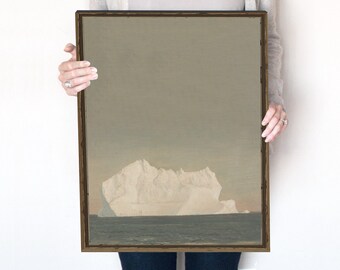 Pittura Iceberg / Stampe vintage / Arte della parete blu / Stampabile invernale / Pittura a olio del paesaggio marino / Stampabile vintage / Arte dell'oceano / 344