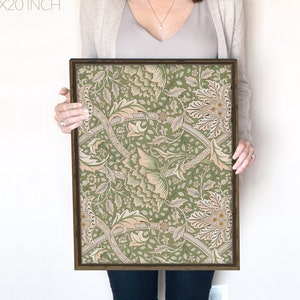Green Floral Pattern Print | Vintage Ornate Wall Art | Coquette Room Decor | Golden Peach Botanical Print | Instant Download | 485