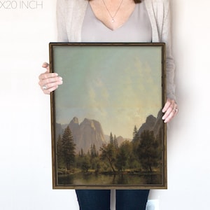 Cathedral Rocks Yosemite National Park | Vintage Oil Painting | California’s Sierra Nevada Mountains | Mountain Landscape Printable | 495
