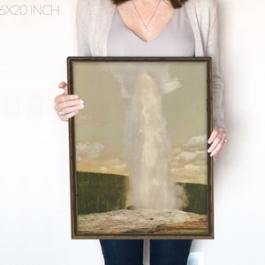 Old Faithful Geyser, Yellowstone National Park | Vintage Oil Painting | Yellowstone Poster | Mountain Landscape Printable | 499