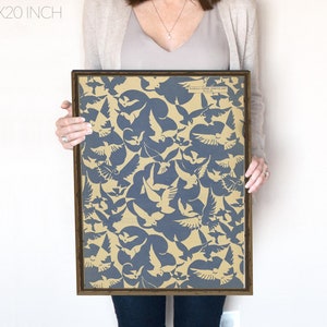Vintage Abstract Art, Coquette Room Decor, Royal Blue Pigeon Bird Pattern, Textile Tapestry Wall Decor, vintage print, printable | 172