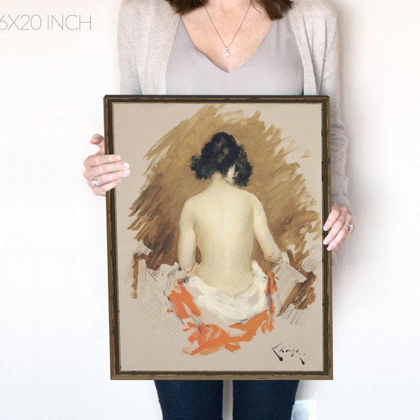 Undress Woman Portrait Oil Painting, Vintage Neutral Orange Decor, Coquette Room Decor, Warm Tones, Printable | 207