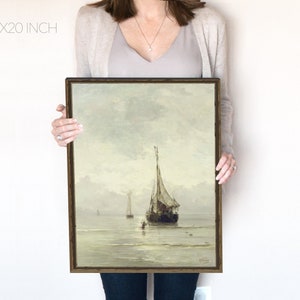 Vintage Ship Painting, Nautical Ocean Sailing Print, Moody, Cloudy Sea landscape and seascape, Coquette Room Decor, Printable | 82