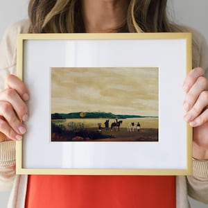 Vintage Oil Painting Landscape Riding Horses in Field, Itamaracá, Brazil, 17th Century, Rich Tones Vintage Art Print, Printable | 219