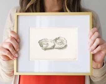 Vintage Oyster drawing, Two Open Oysters sketch, black and white antique artwork, neutral home decor, European Printable | 113