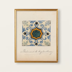 Orange and Blue Moroccan Tile | Mid Century Modern Abstract Wall Art | Mosaic Tile Pattern Watercolor | Printable, Instant Download | 550