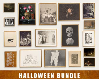 Halloween Wall Art Bundle | 70+ Vintage Halloween Printables | Spooky Digital Download Prints | Gothic Witch Decor | Skeleton, Skull, Ghost