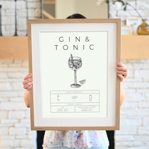 Segno di ricetta Gin and Tonic / Stampe carrello bar / Arte murale moderna minimalista / Stampa bevande / Decorazione parete carrello bar / Cocktail / Stampabile / 567