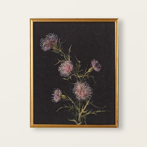 Thistle Print | Coquette Room Decor | Dark Floral Wall Art | Vintage Purple Botanical Painting | Vibrant, Dark Academia Printable | 547