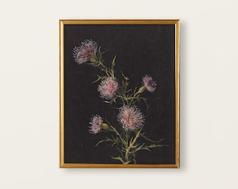 Thistle Print | Coquette Room Decor | Dark Floral Wall Art | Vintage Purple Botanical Painting | Vibrant, Dark Academia Printable | 547