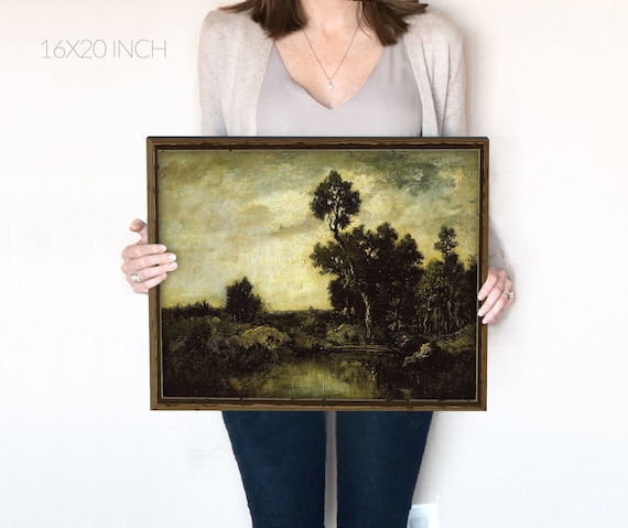 Dark Green Landscape Oil Painting | French Vintage Print | Digital Download | Moody Landscape Art | 1840s Art | Printable | 269