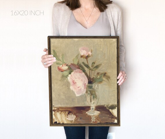 Vintage Peony Print, Coquette Room Decor, Antique blush pink peonies painting, French muted Floral, romantic flowers, printable decor | 20