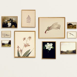 Floral and Landscape Vintage Gallery Art Set, Magnolia, Fern, Countryside. Muted, Moody, Vintage Sketch, Oil Painting, Watercolor, Printable