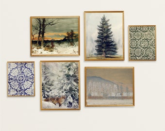 Winterwald druckbare Wandkunst | Galerie Wand Set | Weihnachtsbaum Vintage Prints | Urlaub Dekor Sofort Download