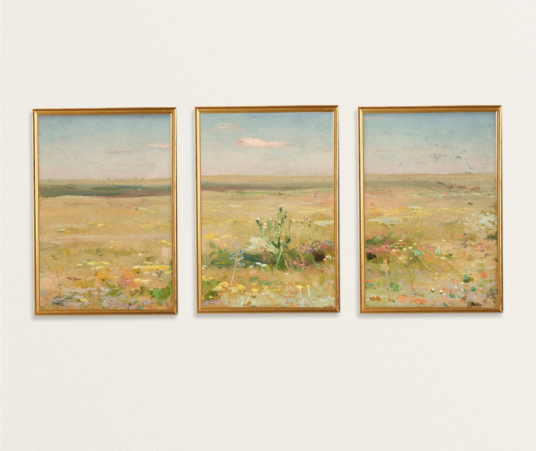 Spring Wildflower Meadow Landscape | Set of 3 Prints | Bedroom Wall ...
