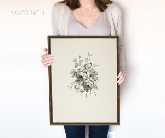 Rose Drawing | Coquette Room Decor | Bouquet with Roses | Floral Sketch | Vintage Flower Print | 1700s Art | Instant Download | 284