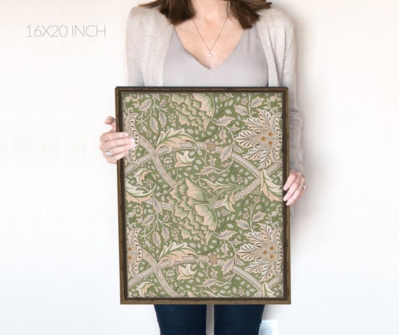 Green Floral Pattern Print | Vintage Ornate Wall Art | Coquette Room Decor | Golden Peach Botanical Print | Instant Download | 485