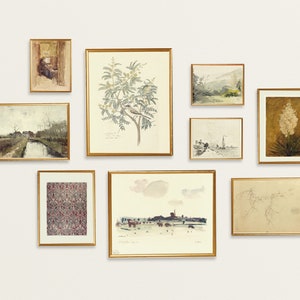Gallery Wall Prints Nature, Green botanical Paintings and Drawings Gallery Set, Vintage Prints, Neutral home decor, set of nine printable
